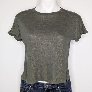 Monoprix Green Gold Shimmer Short Sleeve Linen Knit T-shirt S